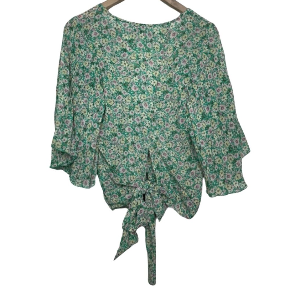 HAUTE MONDE | Women's V-Neck Floral Cut Out Tie Back Bohemian Boho Top | Size L - Picture 6 of 14